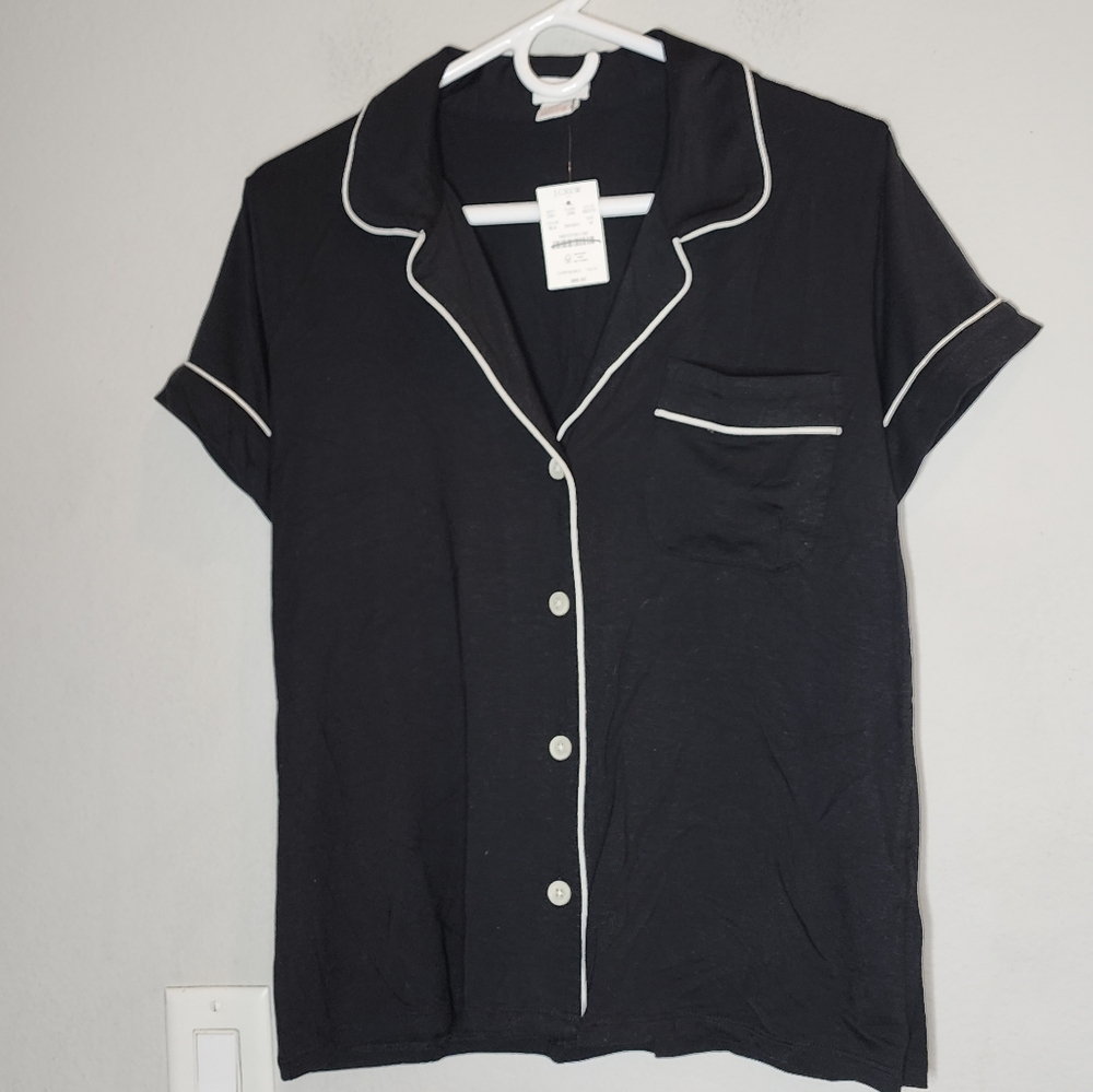 NWT J. Crew Black Jersey Knit Pajama Top Button Front Size Medium